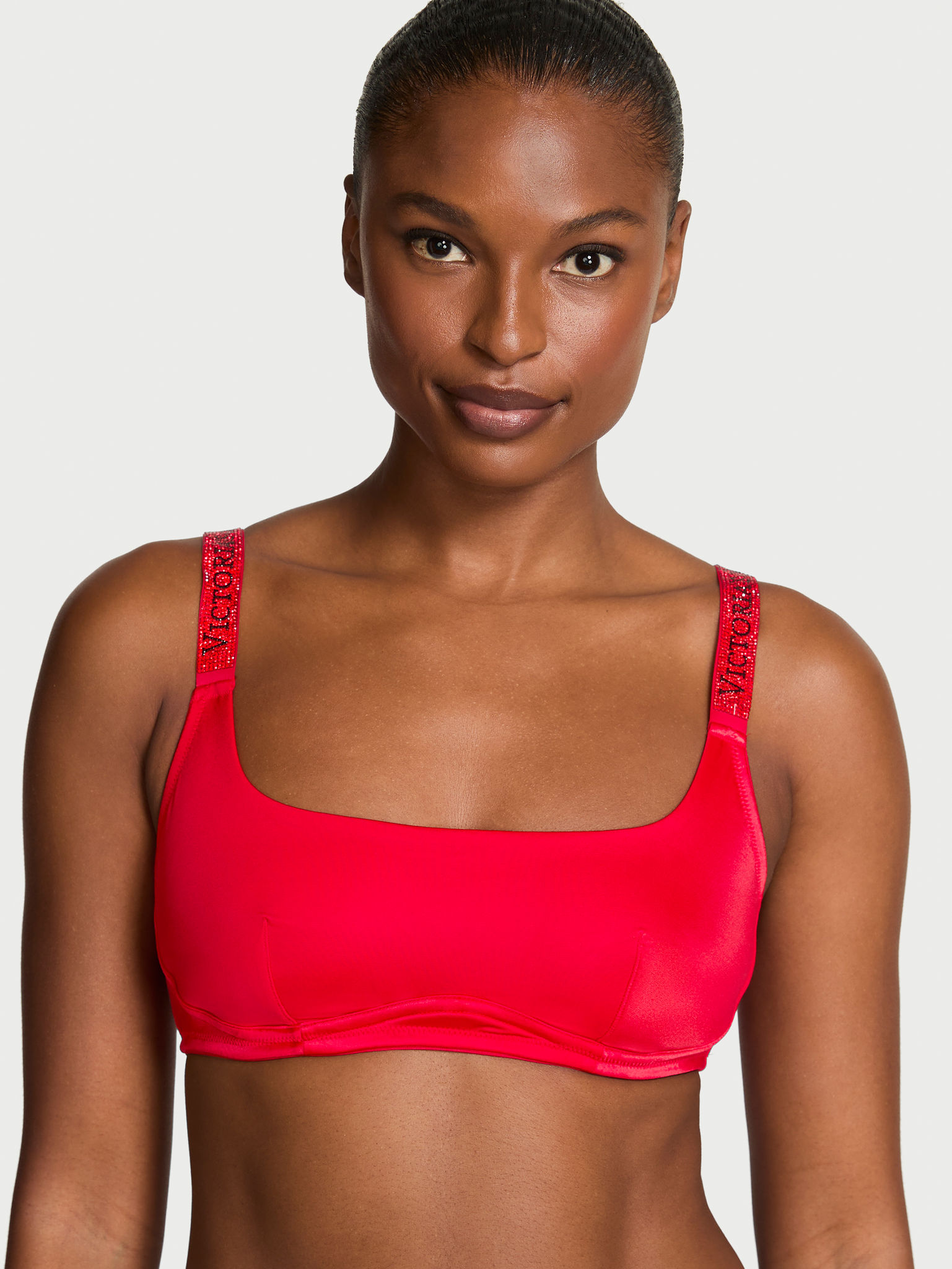 Shine Strap Scoop Bralette, Lipstick, large