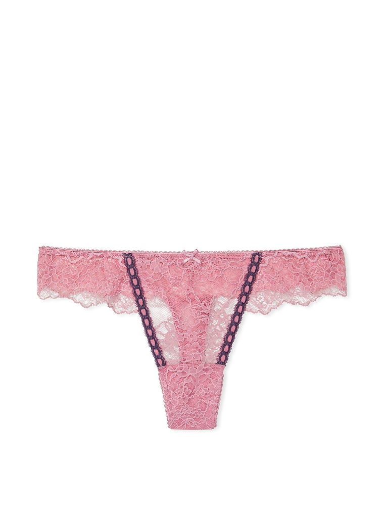 Ribbon Slot Lace Thong Panty, Dusk Mauve, large