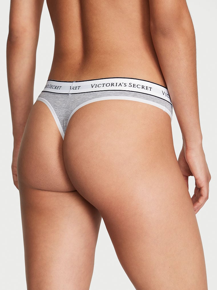 Tanga De Algodón Con Logotipo, Gray Stripe, large