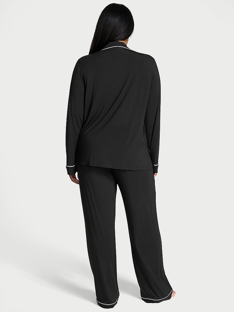 Modal Soft Long Pajama Set, BLACK, large