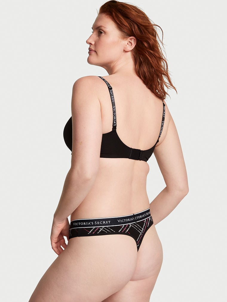Tanga De Encaje Con Estampado Floral, Black Logo Plaid, large