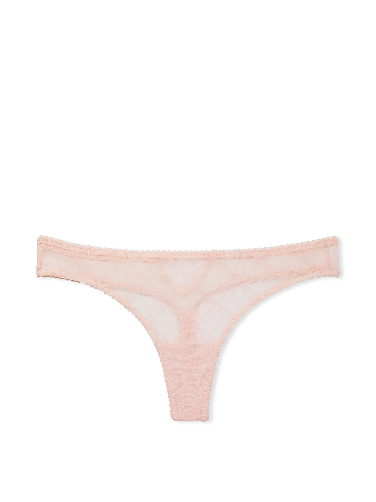 Tanga De Malla Con Logo De Terciopelo, Pink Flocked Logo, large