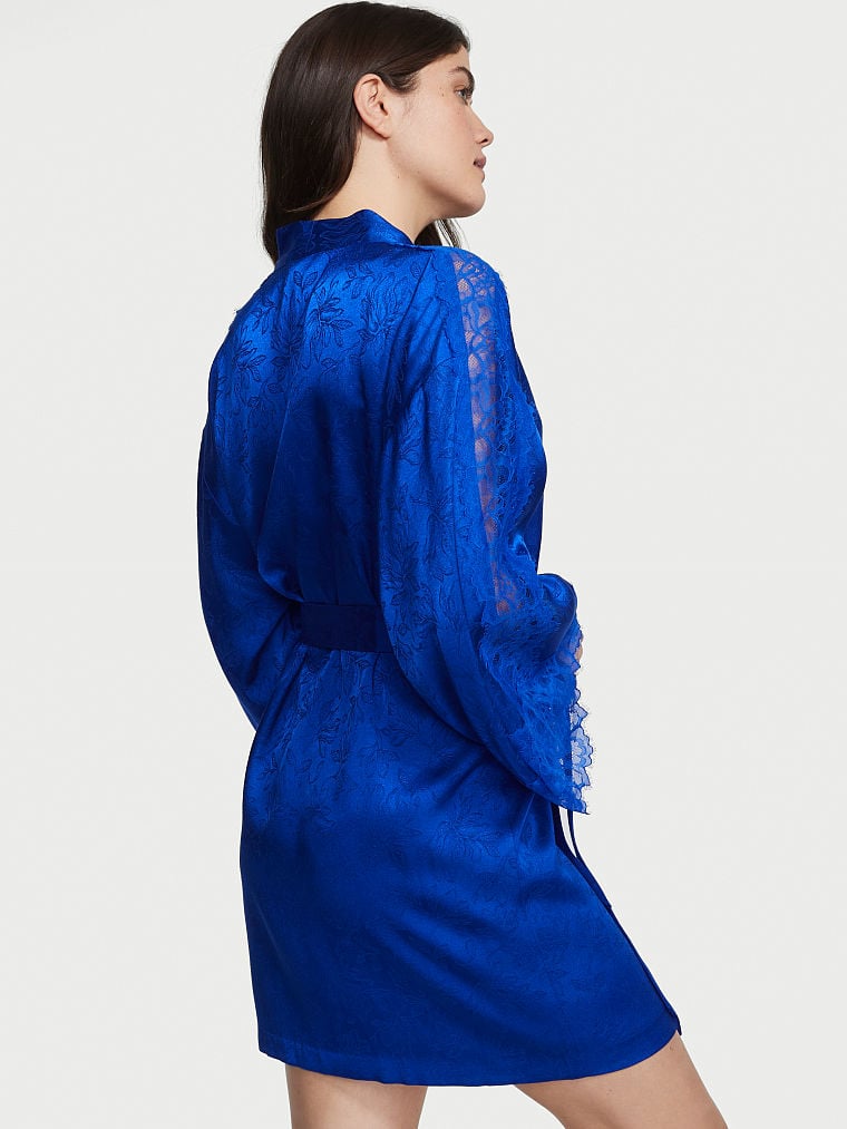 Bata De Jacquard Con Aplicaciones De Encaje, Blue Oar, large