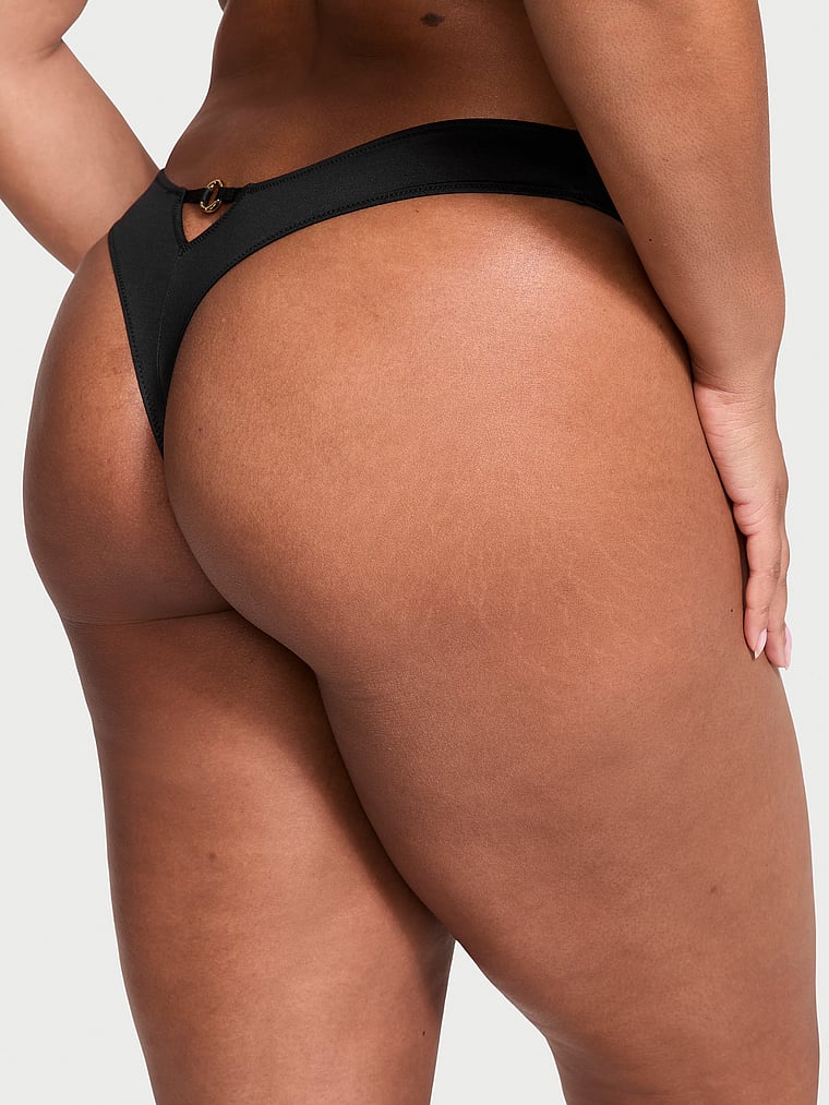 Ring Hardware Crotchless Thong Panty, Black, large