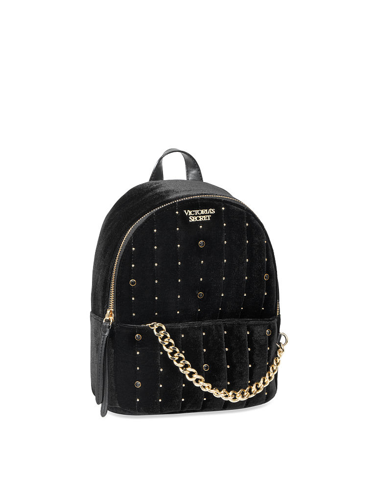 Mochila Urbana Pequeña De Terciopelo Con Tachuelas, Black, large
