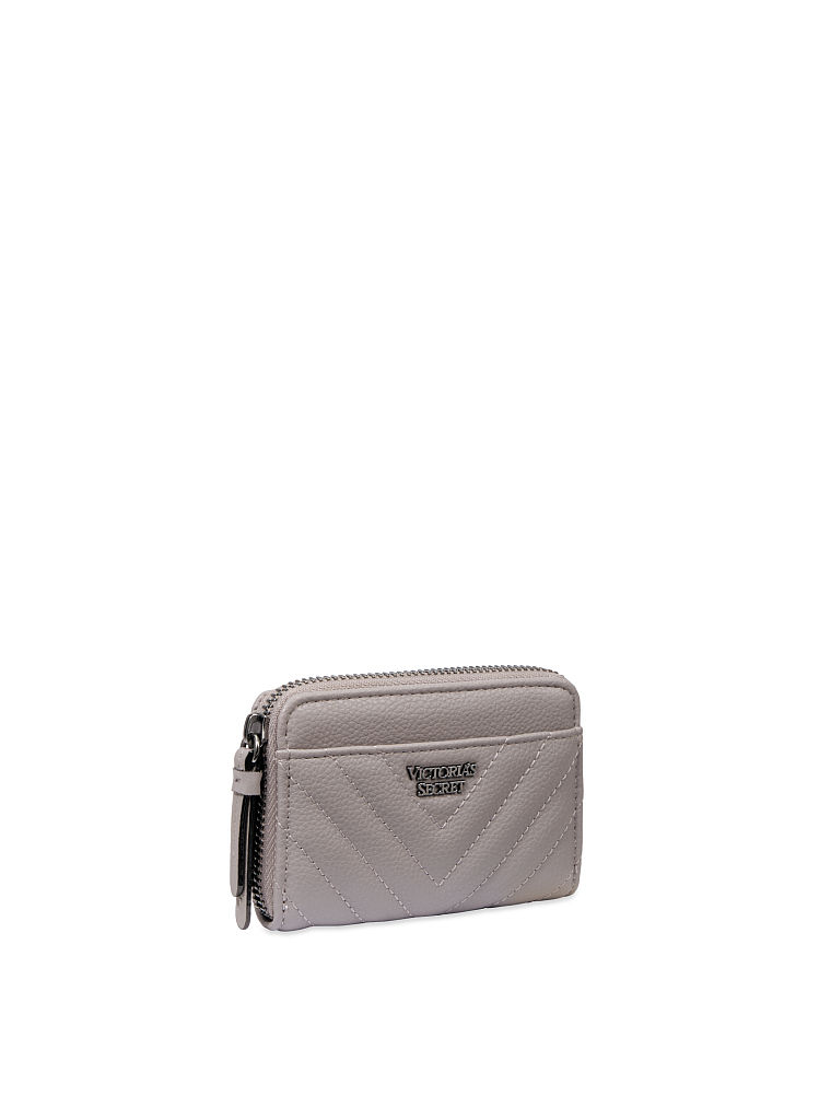 Tarjetero Con Cremallera, Guateado En V Y Tachuelas, Gray, large