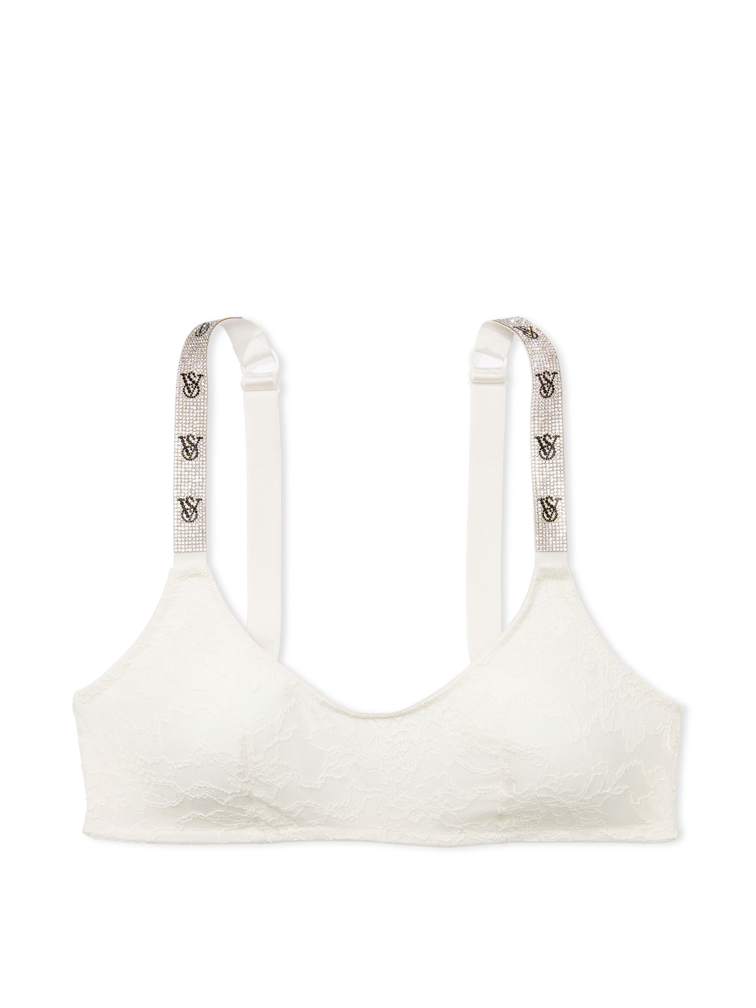 Bralette De Encaje Con Escote Redondo Y Tirantes Brillantes, COCONUT WHITE72Y 34Y5, large