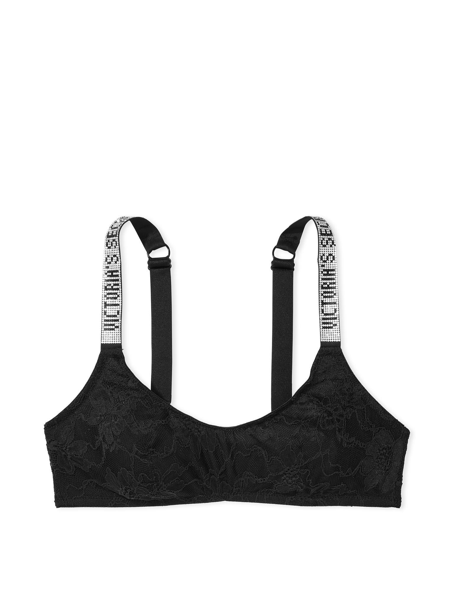 Bralette Con Escote Redondo Y Tirantes Brillantes, Black, large