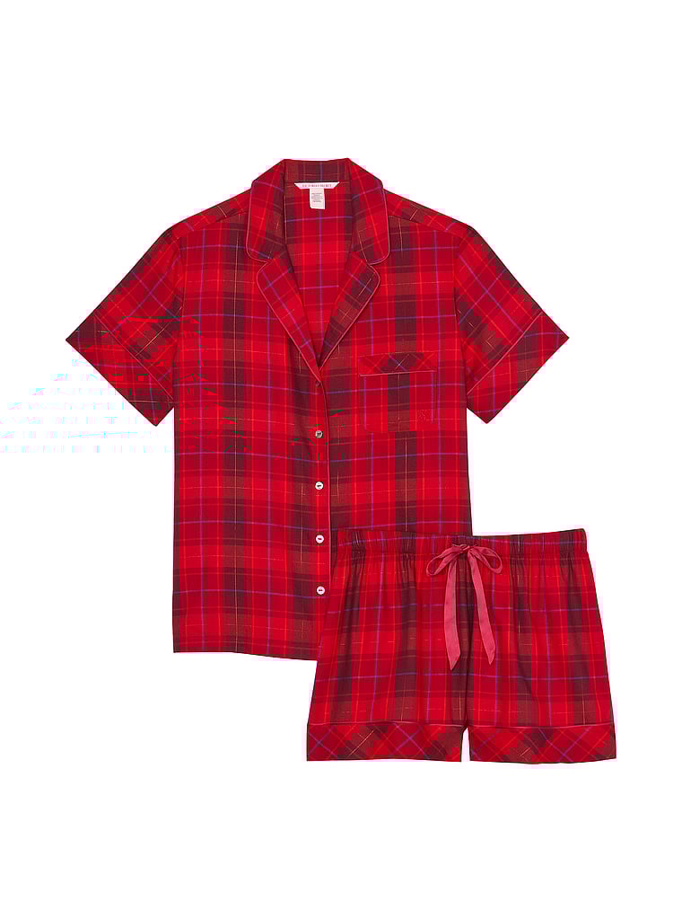Pijama Corto De Franela, RED LAQUER  PLAID, large
