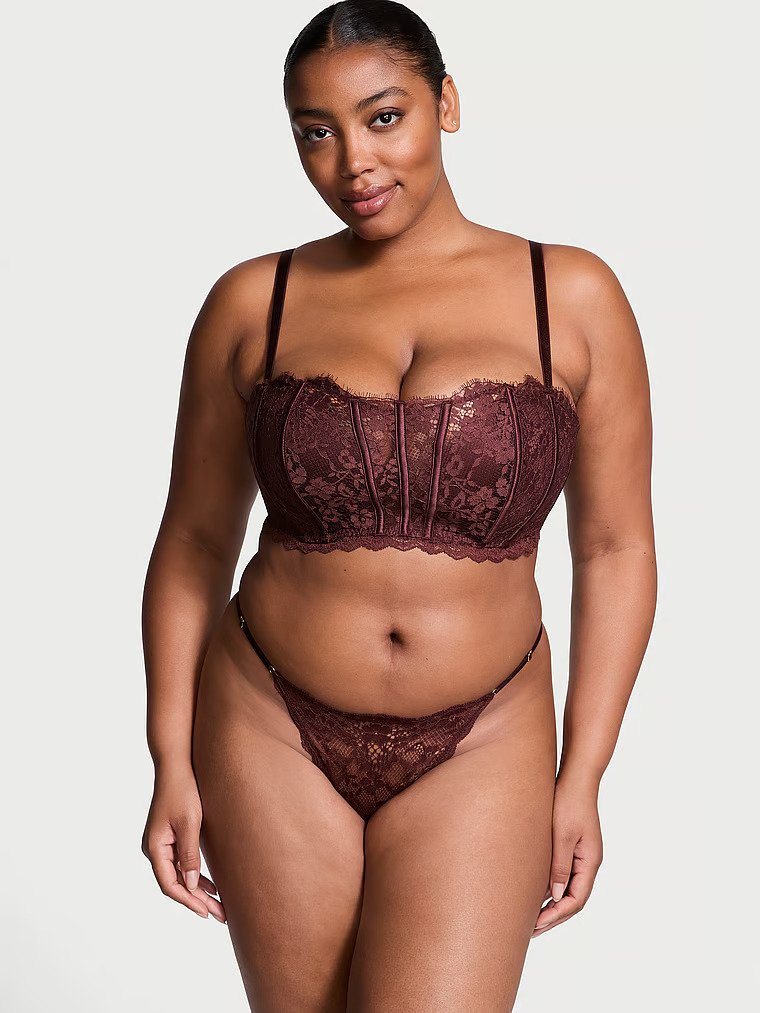 Bandeau De Encaje Con Relleno Ligero, Burgundy Brown, large
