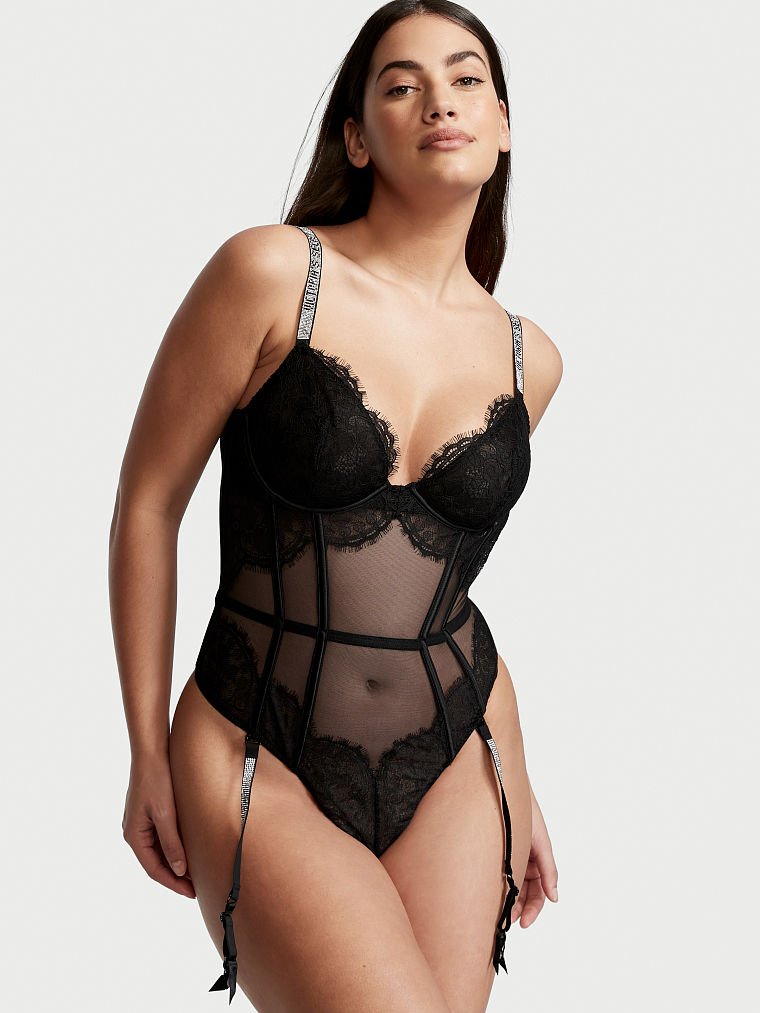 Body De Media Con Tirantes Con Brillo Y Liguero - 54A2-11196675 | Victoria's Secret