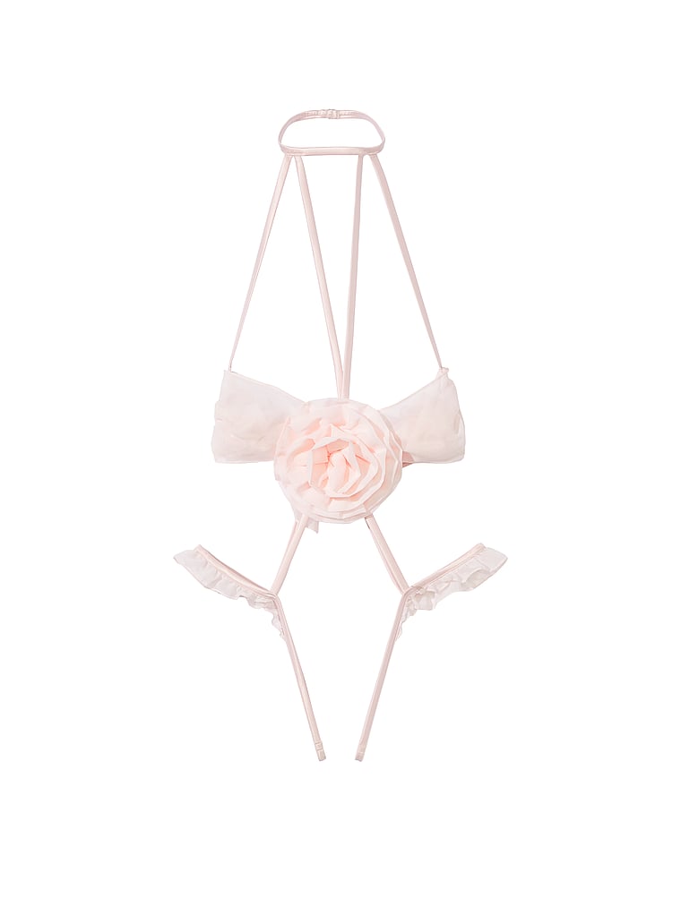 Chiffon Rosette Open-cup Crotchless Teddy, Ballet Pink, large
