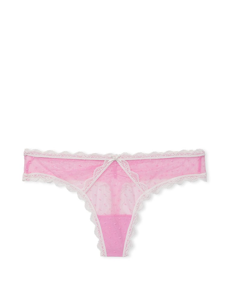 Tanga De Encaje Con Lunares En Relieve, Lilac Chiffon & White, large