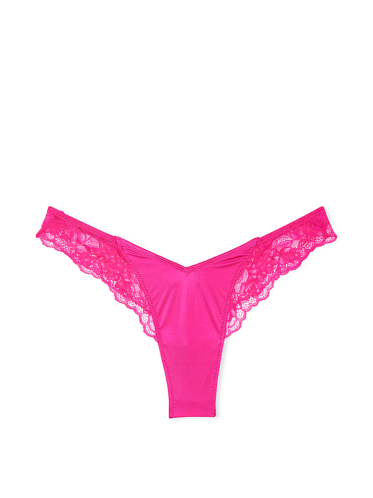 Tanga De Pernera Alta Con Ribete De Encaje De Rosas, Forever Pink, large