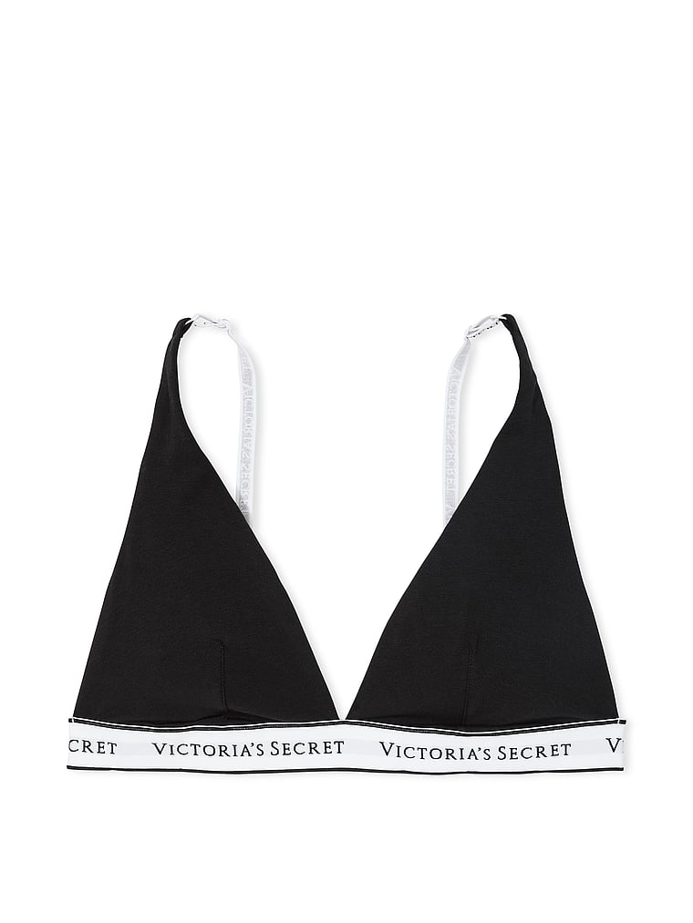 Bralette Escotado De Algodón Sin Aros, Black, large