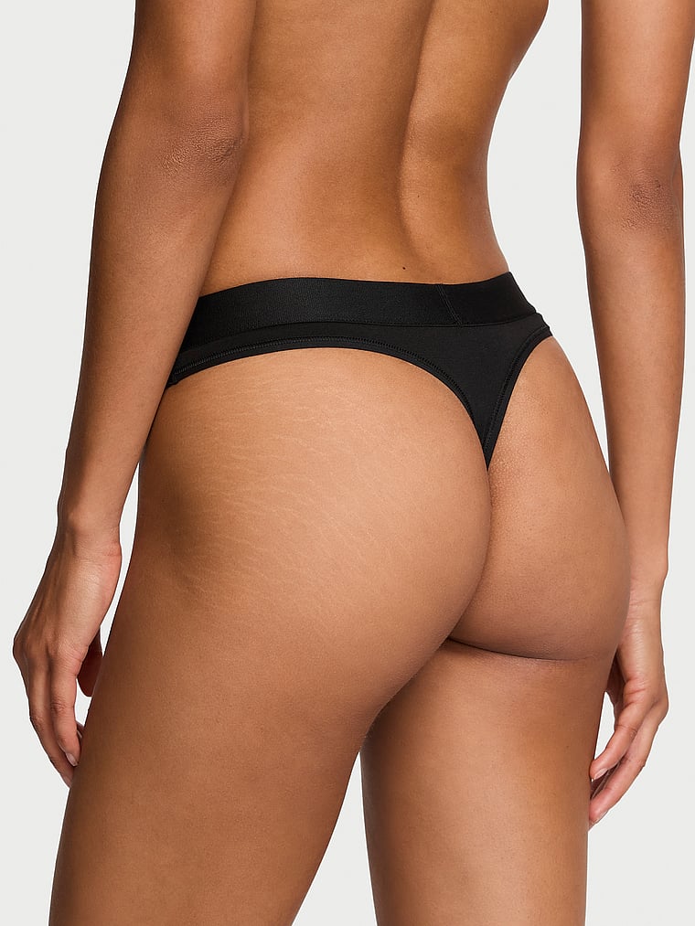 Tanga De Algodón Con Parche Brillante Con Logo, Black, large