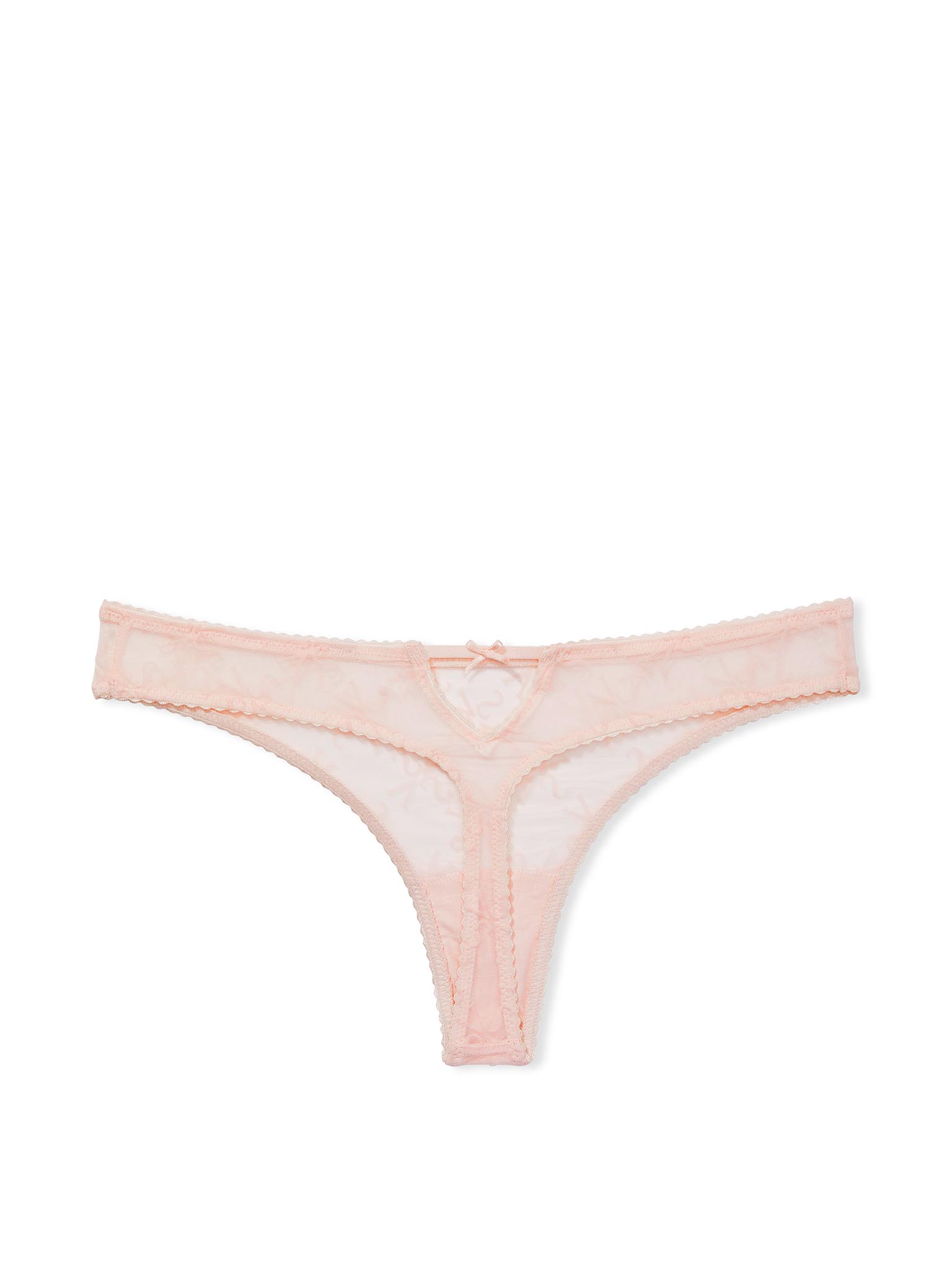 Tanga De Malla Con Logo De Terciopelo, Pink Flocked Logo, large