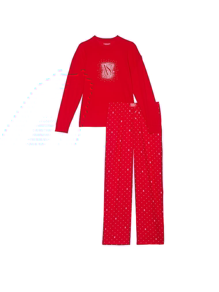 Pijama De Franela Con Camiseta De Manga Larga, LIPSTICK LOGO DOTS, large