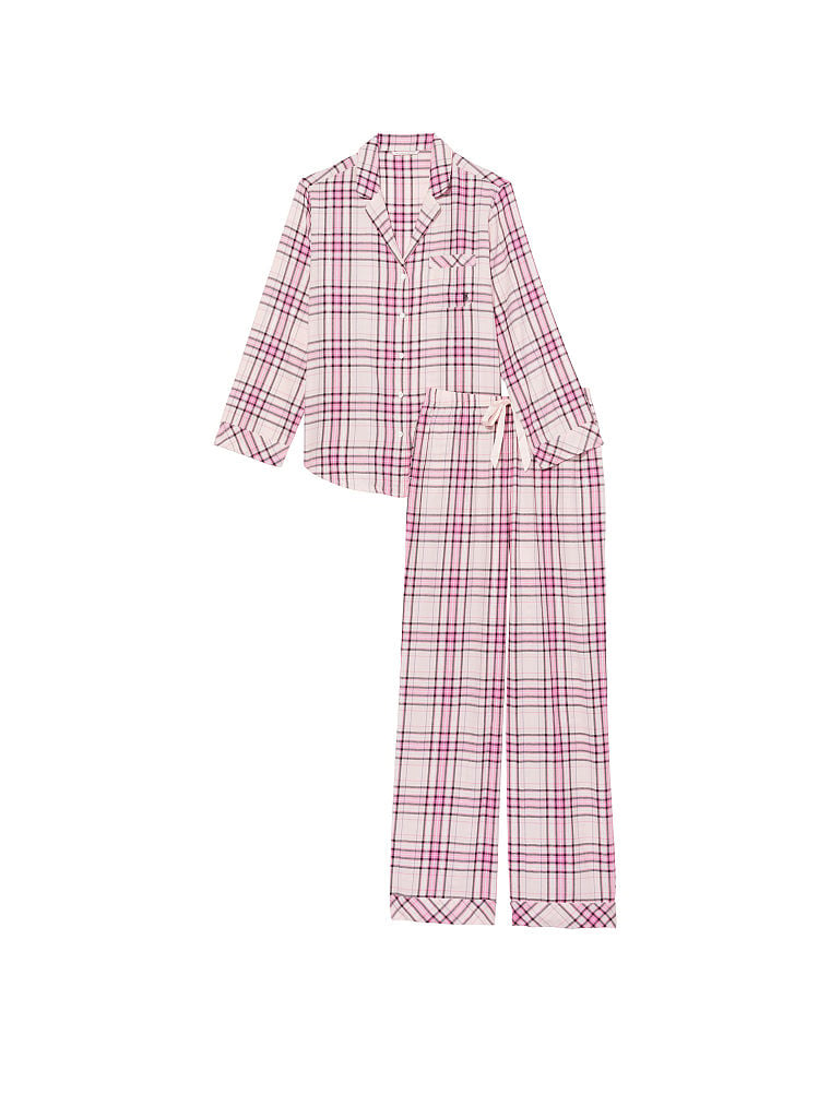 Pijama De Franela Con Pantalón Largo, Pink Plaid, large