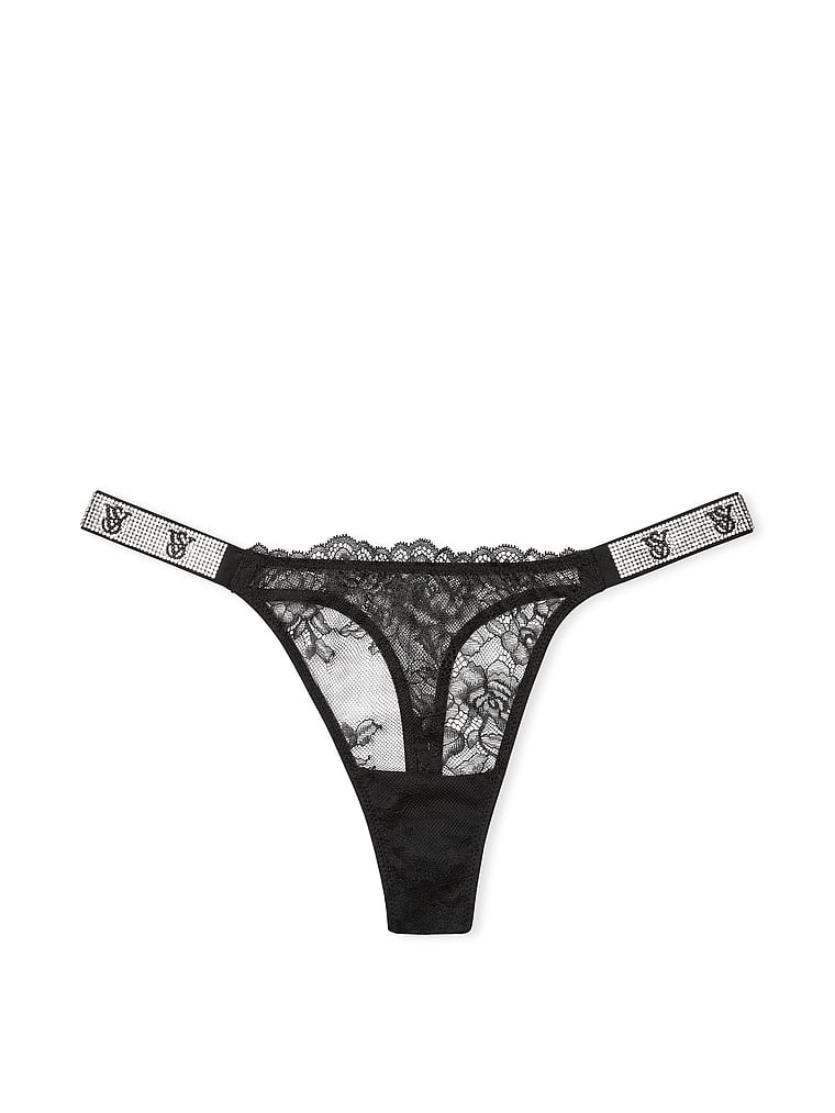 Shine Strap Rose Lace Panty, Black, large