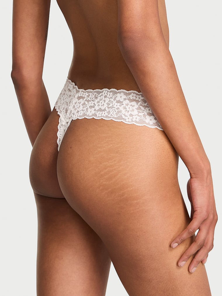 Lace Thong Panty, Coconut White, large