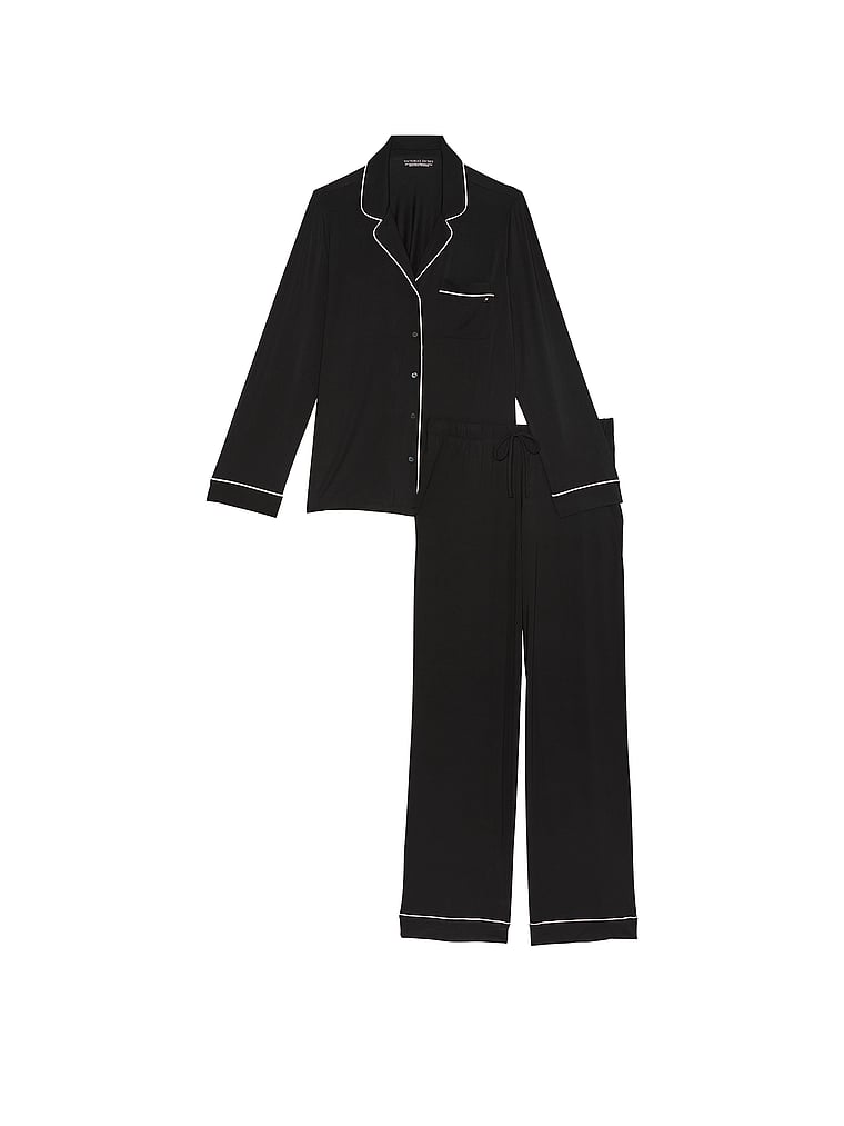 Modal Soft Long Pajama Set, BLACK, large