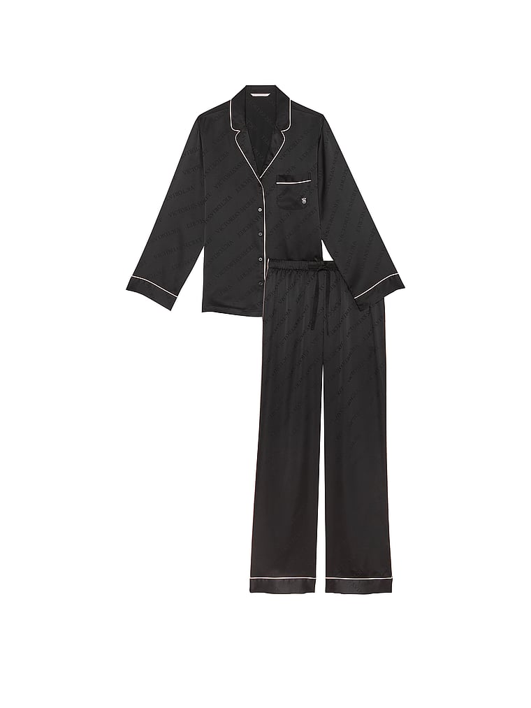 Pijama Largo De Satén Brillante, BLACK, large