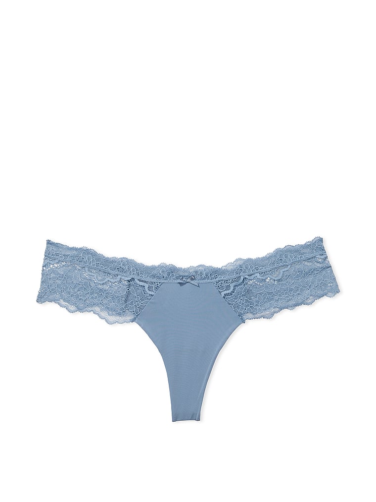 Tanga Con Ribetes De Encaje, Faded Denim, large