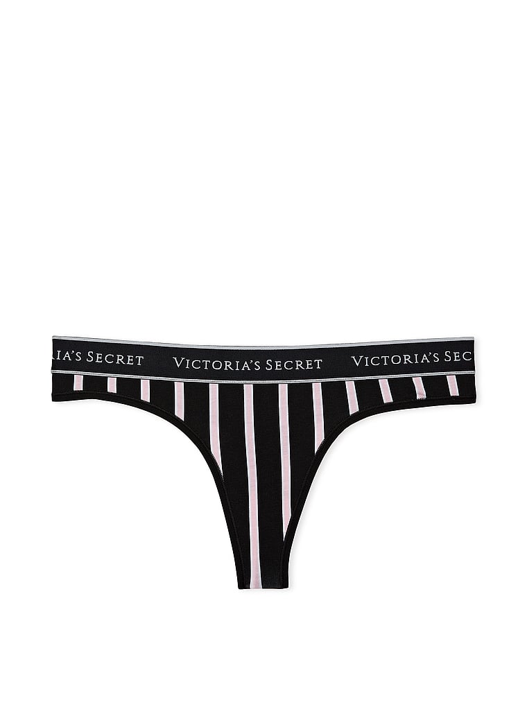 Tanga De Algodón Con Logotipo, Black Small Classic Stripe, large