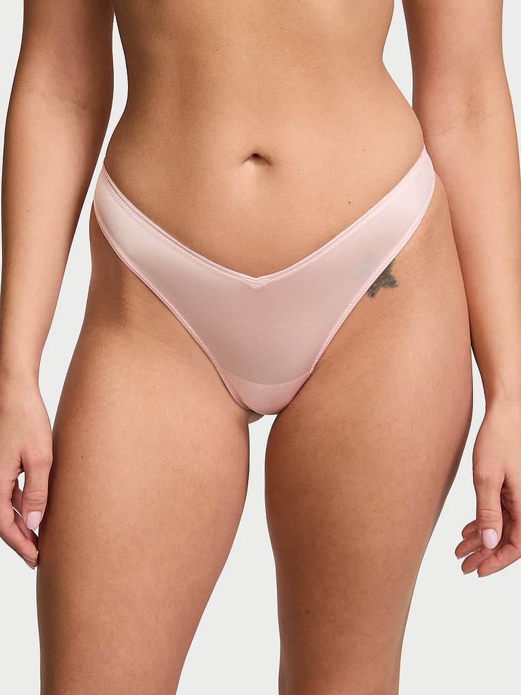 Smooth Strappy-back High-leg Thong Panty, Angel Pink, large