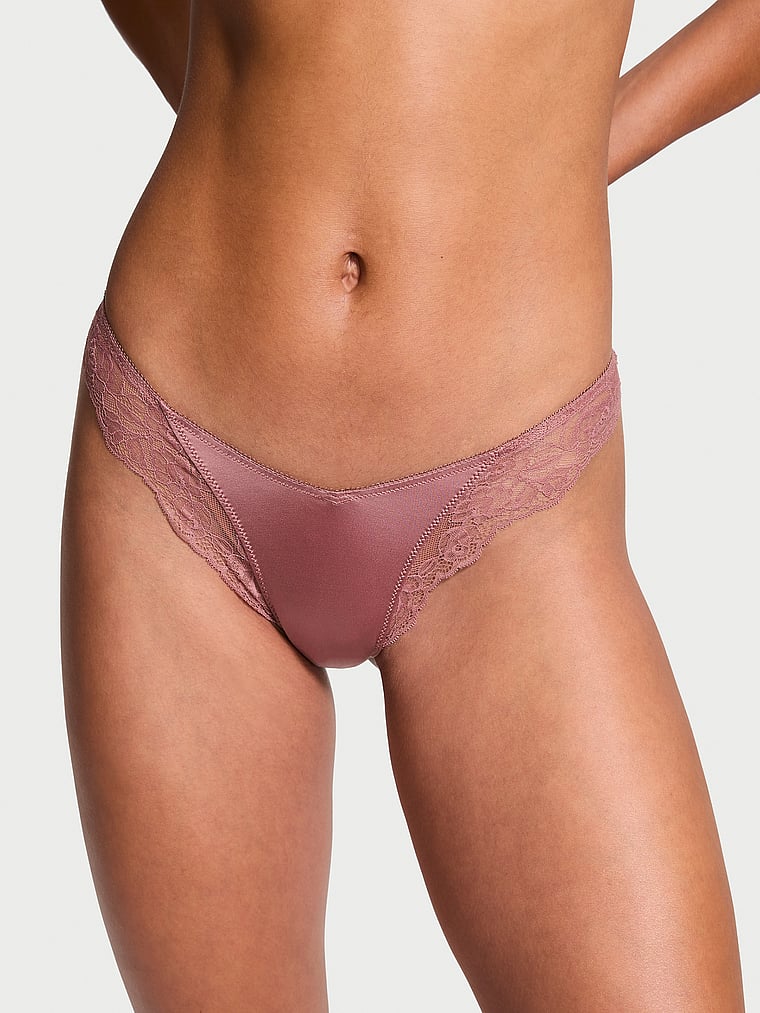 Tanga De Pernera Alta Con Ribete De Encaje De Rosas, Vintage Rose, large