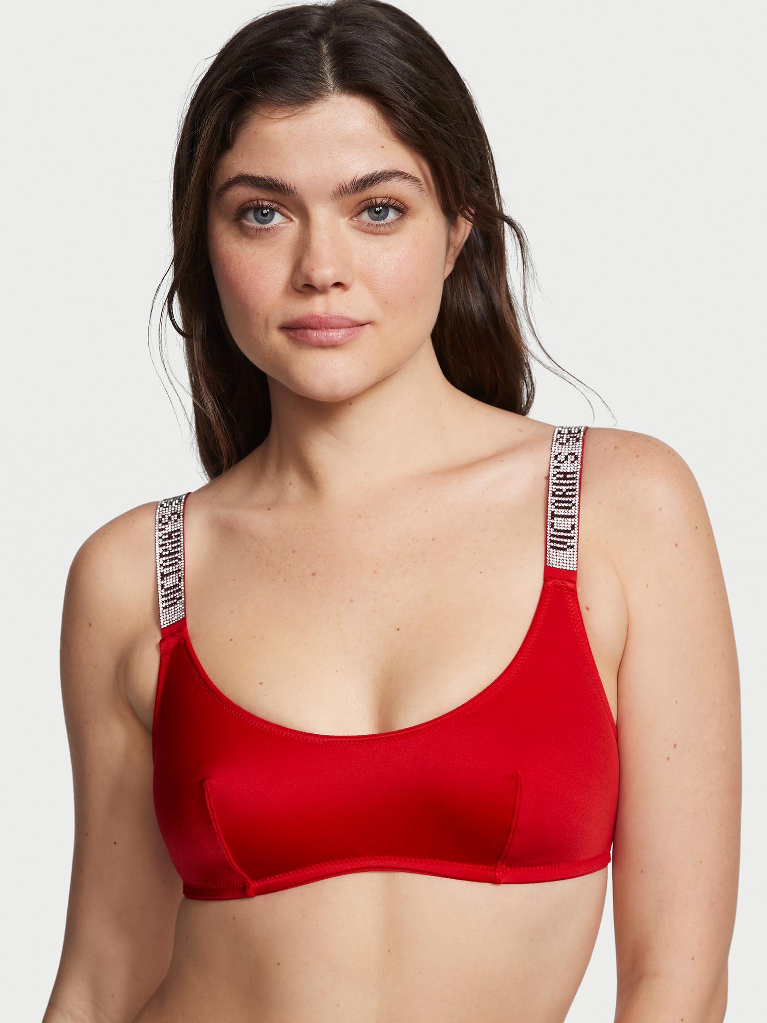 Bralette Con Escote Redondo Y Tirantes Brillantes, Lipstick, large