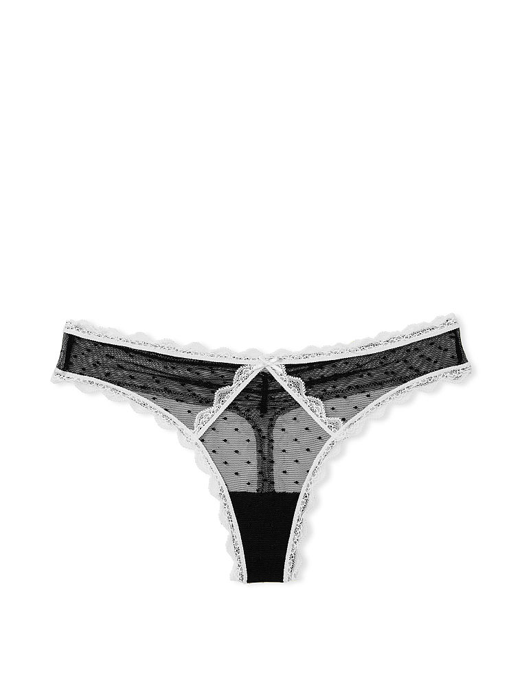 Tanga De Encaje Con Lunares En Relieve, Black, large