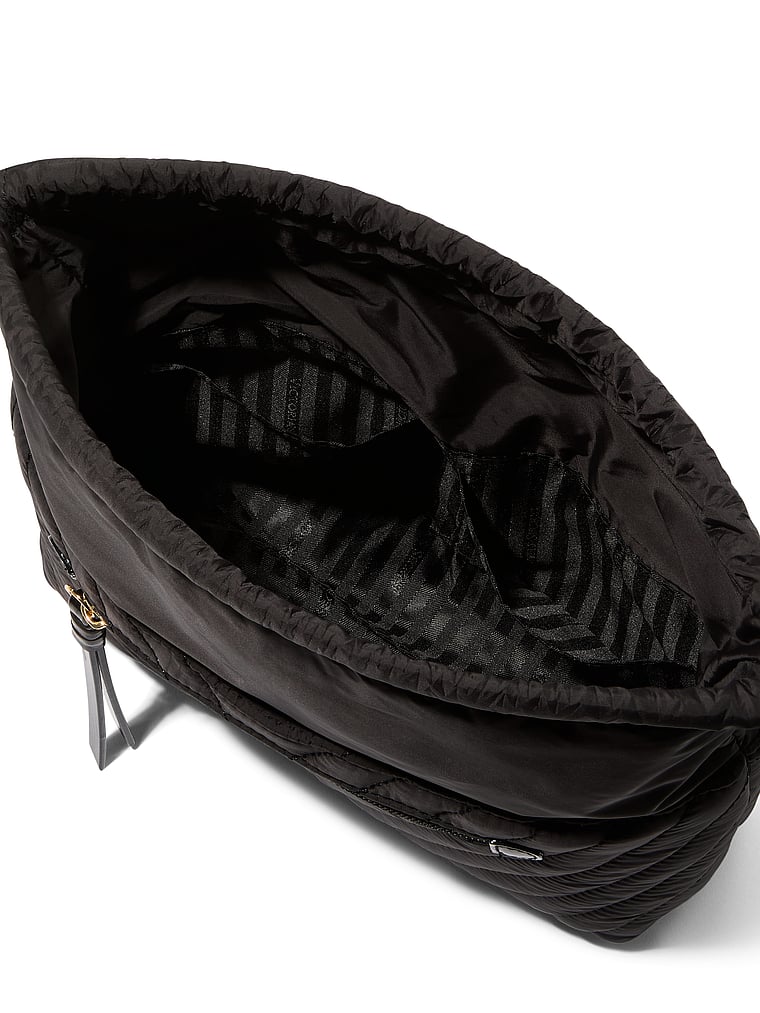 Cinched Travel Beauty Organizer Bag, Black V-Quilt, large