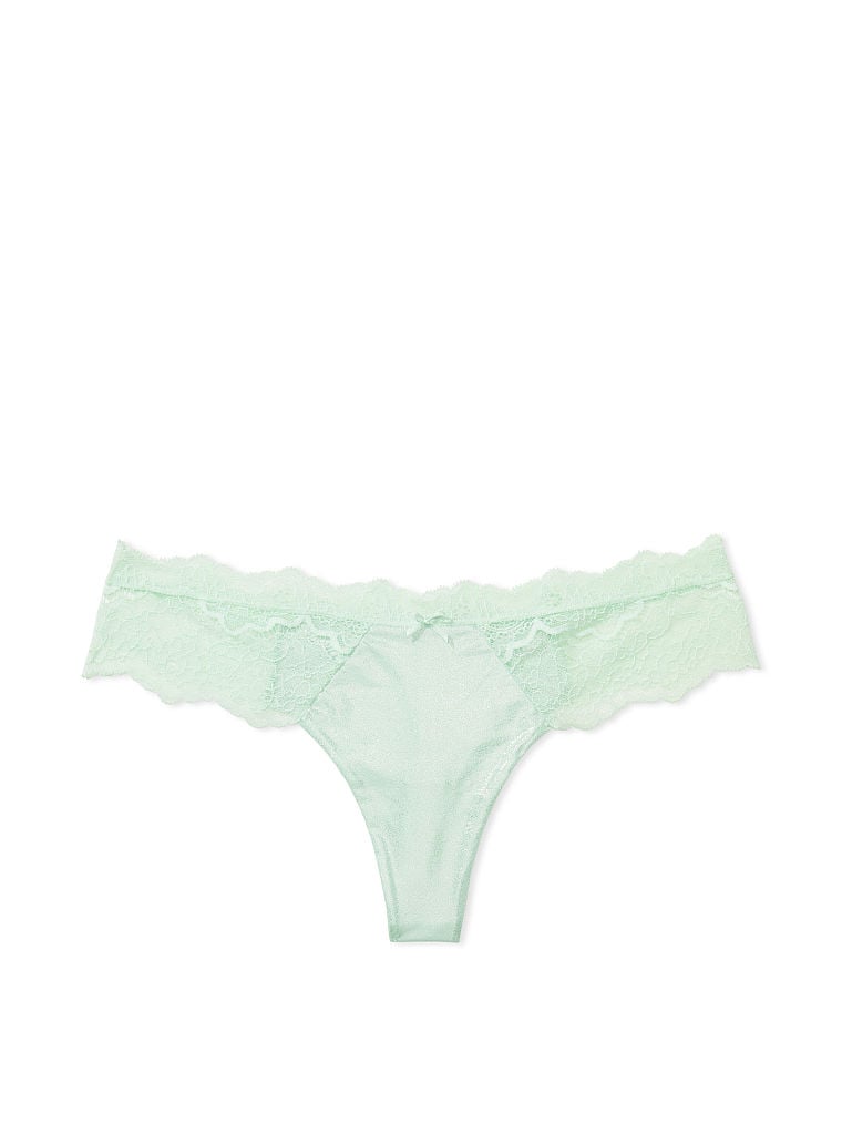 Tanga Brillante Suave Con Ribetes De Encaje, Misty Jade Shimmer, large