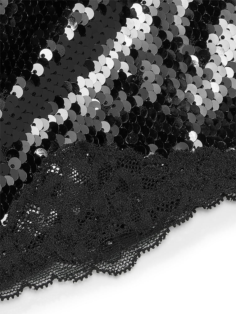 Sequin Bralette & Mini Skirt Set, Black, large