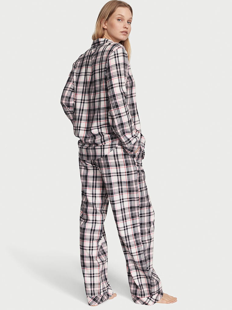 Pijama De Franela Con Pantalón Largo, White/Lipstick Heritage Plaid, large