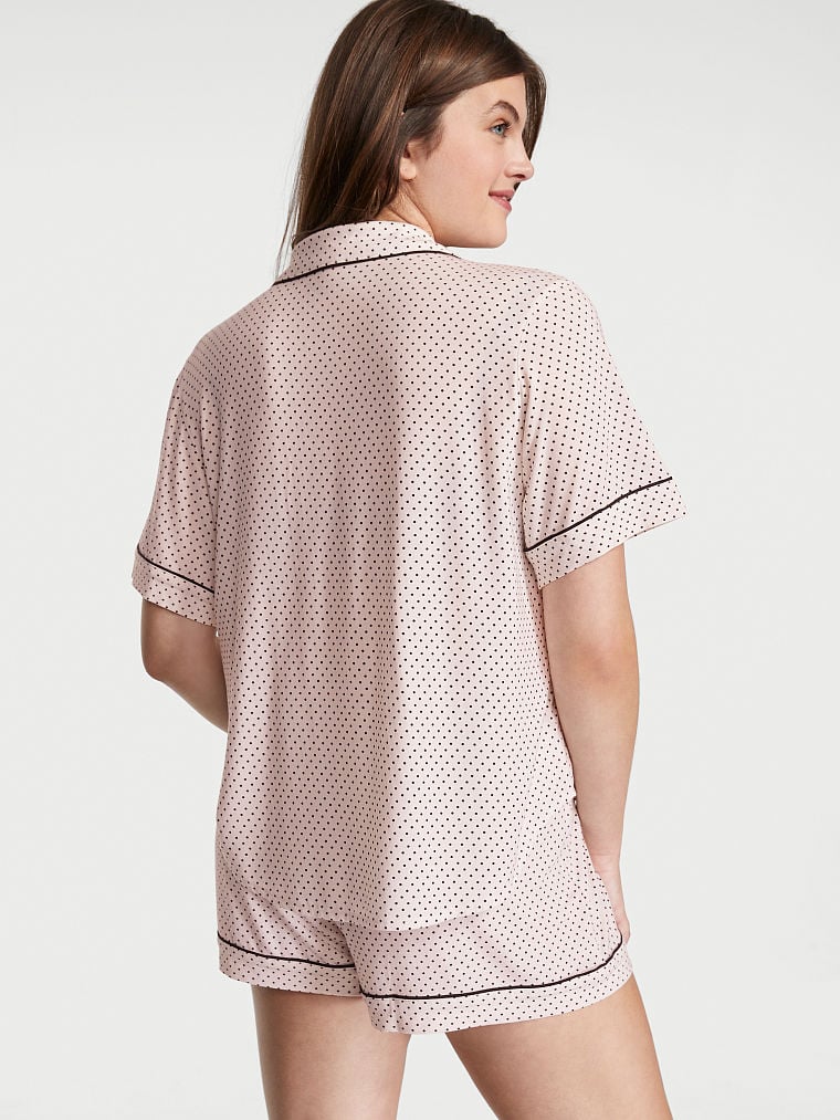 Pijama Con Pantalón Corto De Modal, White Pin Dots, large