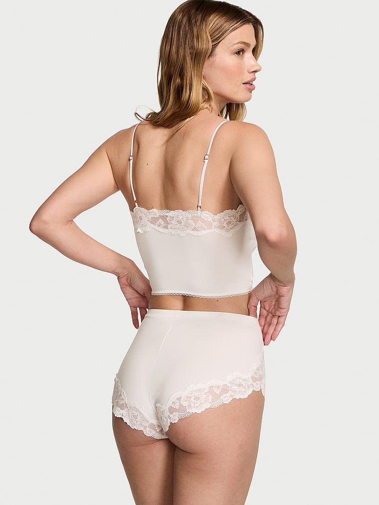 Conjunto De Cuello Recto De Modal Y Ribetes De Encaje, Coconut White, large