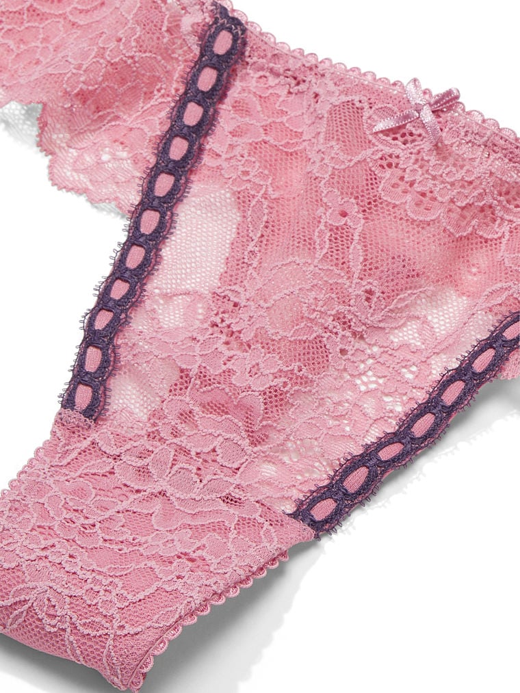 Ribbon Slot Lace Thong Panty, Dusk Mauve, large